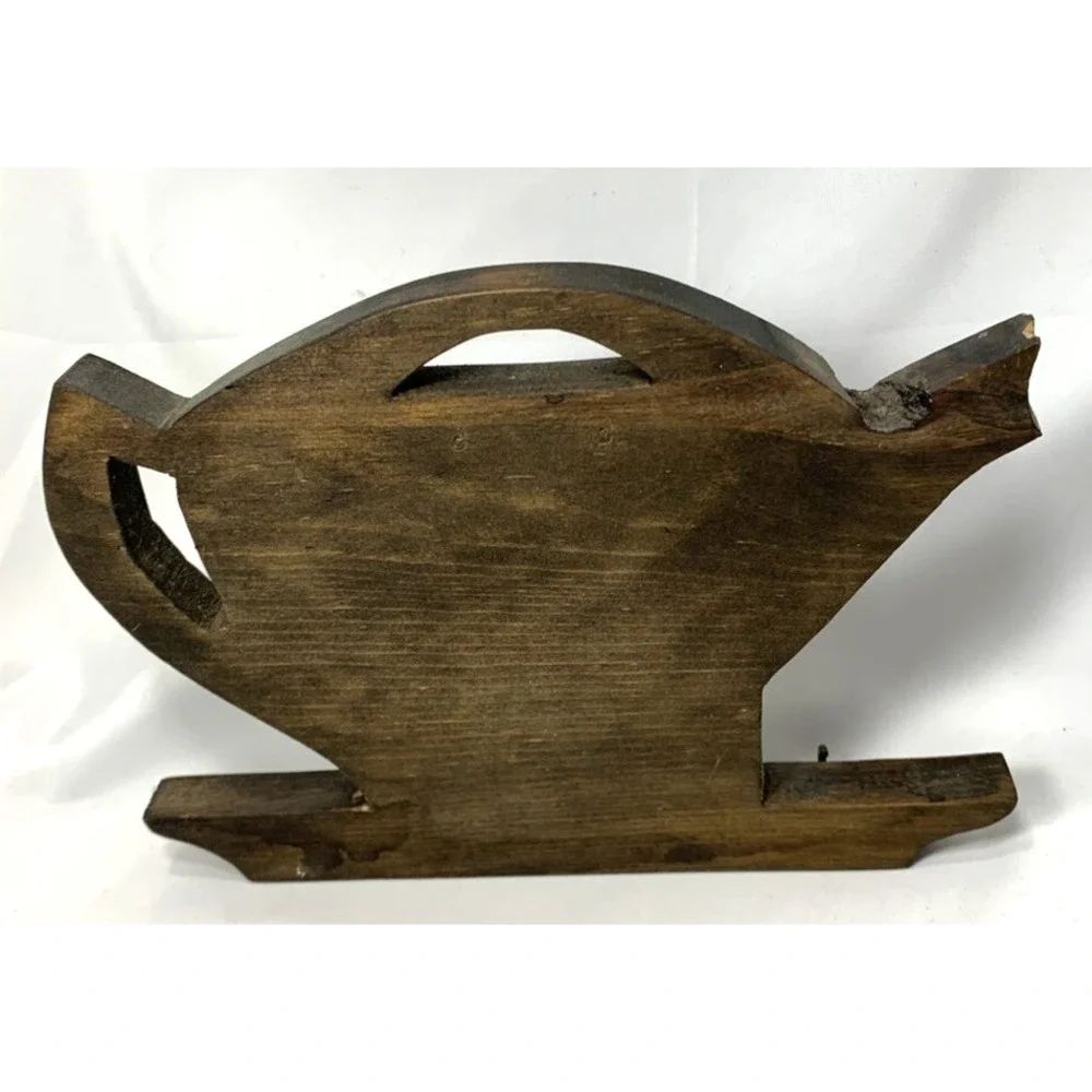 Wood Teapot Shaped Hanging‎ Key Holder Hooks Wall Decor Cottagecore Tea Vintage